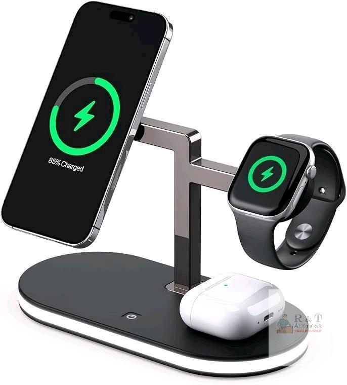 New UEQ 4 in 1 Wireless Charging Station for Apple MagSafe Charger,Fast Charging Magnetic Wireless Charger Stand with Night Light for iPhone 17 Air 16 15 14 13 12 Series,Apple Watch and AirPods (Black)