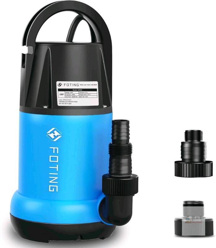New FOTING Sump Pump 1 HP 4600 GPH Clean/Dirty Submersible Water Pump, Thermoplastic Portable Utility Pump for Swimming Pool Garden Pond Basement Window Wells with 10FT Long Power Cord,Navy Blue