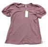 New Size LG Women's Waffle Knit Blouse Puff Sleeve Lace Tops Casual Loose T Shirts - 3
