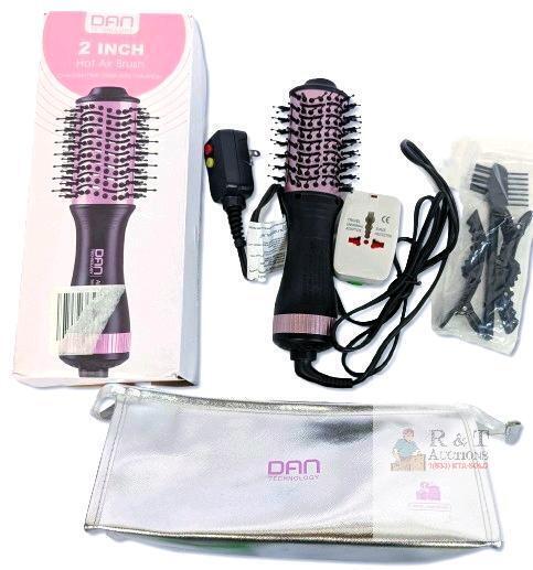 Dan Technology 2 Inch Hot Air Brush One-Step Hair Dryer & Volumizer With Bag, Clips & Universal European Travel Adaptor / Surge Protector - Tested for power.