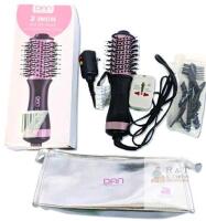 Dan Technology 2 Inch Hot Air Brush One-Step Hair Dryer & Volumizer With Bag, Clips & Universal European Travel Adaptor / Surge Protector - Tested for power.
