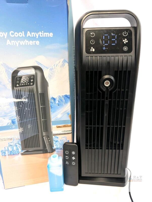 Portable Air Cooler, 4 in 1 Fan 1200ML Evaporative Air Cooler with Remote Control, 120&deg; Oscillating 4 Speeds 12H Timer Mist Spray Tower Fan for Home Office (Midnight Black) | Tested For Power (The Fan is Niiiiice)