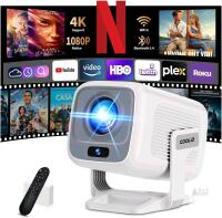New Mini Projector 1080P FHD Support 4K Portable Projector with WiFi6 and Bluetooth5.4 Built-in App 180&deg; Adjustable Auto Keystone, Compatible with HDMI/Laptop/USB, White<br/>