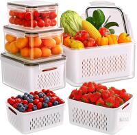New 5-Pack Fruit Storage Containers for Fridge with Removable Colanders, 4 in 1 Produce Storage Containers with Lids, Leakproof Fridge Organizer Bins for Salad Berry Lettuce Vegetables Meat Keeper Fresh - 800ml to 6200ml
