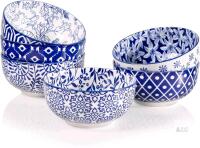 New Sweejar Ceramic Cereal Bowls Set, 29 Oz Soup Bowls Microwave & Dishwasher Safe, 6.1 Inch Deep Porcelain Serving Bowls for Tabletop, Fruit, Ramen, Salad, Pasta, Cereal Set of 6(Vintage Blue)