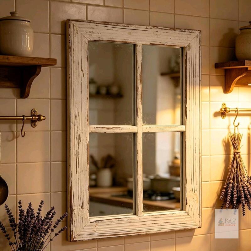 New Rustic Small Window Pane Mirror Wall Decor 11" x 16", Hanging Distressed White Farmhouse Rectangle Wood Frame Mirror, Handmade Decorative Window Mirrors for Living Room Bedroom Christmas