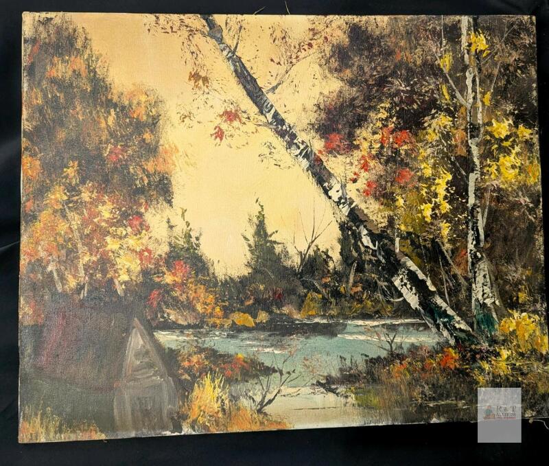 Signed Vintage 1974 Original Presumed Oil Painting, Stretched Canvas 30.25" &times; 24"