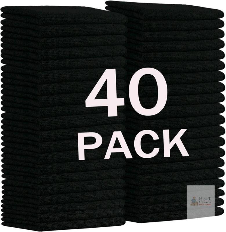 New MRD'S HOME 12" x 12" Microfiber Cleaning Cloth in Bag, 40 Pack Multi-Purpose Reusable Cleaning Wipes Rags, Lint Free, Scratch & Streak-Free, Black
