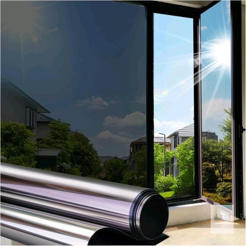 New Coavas Window Films for Privacy Reflective Window Film, Mirror One Way Window Film for Sun Blocking, UV Heat Blocking No Glue Static Cling Window Tint Film Home 17.5x78.7in, 44.5x200cm, Silver Black