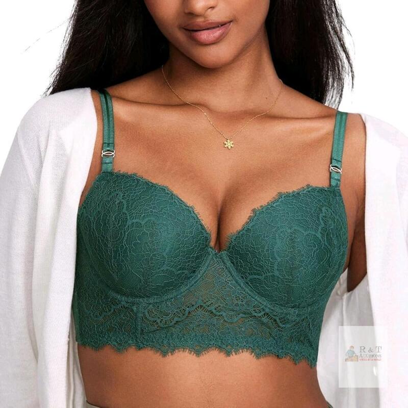New Size 38E Women's DOBREVA Women's Lace Bralette Corset Bra Longline Bustier Padded Full Coverage Underwire Top : Midnight Emerald