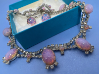 Spectacular Fire Opal Rhinstone Necklace and Earrings