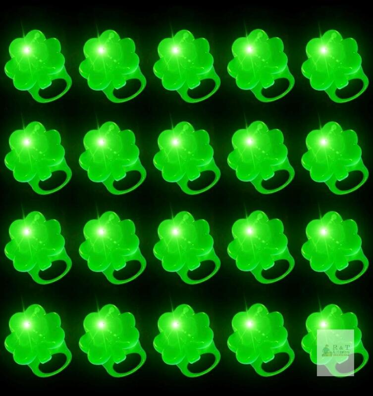 New iGeeKid 24 Pack St. Patricks Day Green Shamrocks LED Light Up Ring for Adults St. Patricks Party Accessories Favors LED Finger Lights Glow in The Dark Carnival Party Supplies Gift Toy