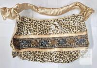 NEW Leopard Print Shoulder Bag, Gold Faux Leather, Beaded Accent, 18" Large Tote, Zipper Closure
