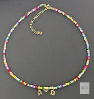 New Turandoss Bubble Initial "A ❤️ D" Love Bead Necklace 18" Long