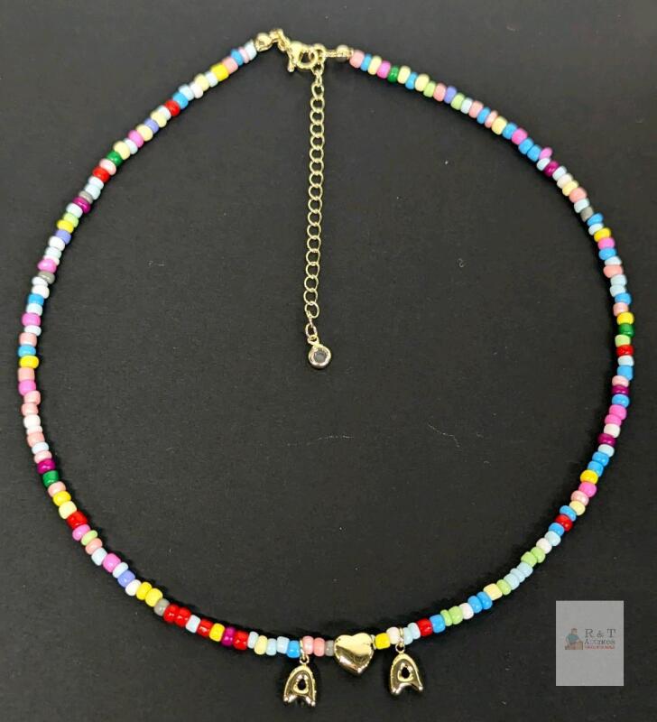 New Turandoss Bubble Initial "A ❤️ A" Love Bead Necklace 18" Long