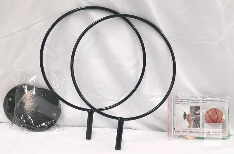 Wall-Mounted Basketball Holder, Metal Construction, Gloss Black Finish, Includes Mounting Hardware