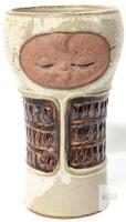 Vintage MCM UCTCI Japan Baby Face Brown Taupe Pottery Tumbler / Vase, 5" No Chips or Cracks
