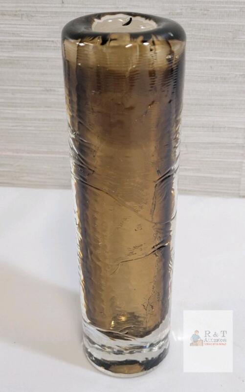 Vintage Schott Zwiesel Solifleur Art Glass Vase . Unsigned . Measures 7" tall . Heavy Thick Clear / Brown Glass