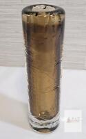 Vintage Schott Zwiesel Solifleur Art Glass Vase . Unsigned . Measures 7" tall . Heavy Thick Clear / Brown Glass