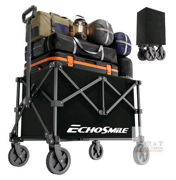 EchoSmile Lightweight Collapsible Wagon Cart, Compact Foldable Wagon for Grocery, Camping & Sports, Easy Fold Utility Wagon,Black