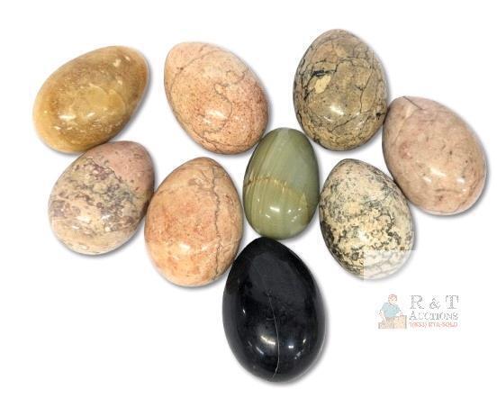 9 Vintage Polished Stone Eggs, Includes Hand Cut Genuine Onyx from Greece