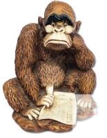 Vintage 1972 Signed Girotti Distressed Gorilla Reading Financial Post Statue Figure, 8.75"