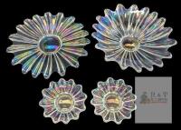 Vintage Unsigned Federal Glass Atomic Celestial Daisy Iridescent Carnival Glass Low Fruit Bowl & Matching Plate + 2&times; Small Serving Dishes, Up To 10.5" Diameter &times; 2.75" Tall, No Chips or Cracks