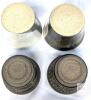 4 Signed Handmade Stoneware Pottery Studio Handleless Cups : 2&times; Bodil Pearson (Dundas, Ont) MCM Incised Designs 3.25" & 2&times; Pottery On Seven 3.5" - No Chips or Cracks - 3