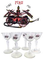 6 Vintage Fire Fire Fire Early Fire Apparatus Cocktail / Liquor Glasses, 5.5" Tall, No Chips or Cracks