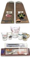 Vintage NOS Plated Salad Server Set & Ice Cream Scoop | Clearwater Hawaiia Souvenir S&P Shakers Made in Japan | Black Angus Texas Big Shot Glass & Shot Glasses in Glass, Porcelain & Plastic - No Chips or Cracks