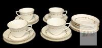 4 Vintage Sets Royal Worcester Bone China " Gold Chantilly " Tea Cups, Saucers & Bread/Butter Dishes + 3ea Extra Saucers & Dishes - All Ring True, No Chips or Cracks