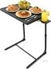 New LORYERGO TV Table - TV Dinner Tray，Foldable Couch Table, Food Tray Tables with 6 Height & 3 Tilt Angle, Trays for Eating with Cup Holder, Folding Table for Bed & Sofa (Black) Assembled