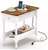 End Table with Drawer and Power Outlets, Model SH-G-WST01-WHBR-60, White Base Brown Top