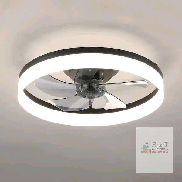 New 20 in. LED Indoor Black Smart Ceiling Fan with Light and Remote, Flush Mount Fan Light with APP and Dimmable Lighting