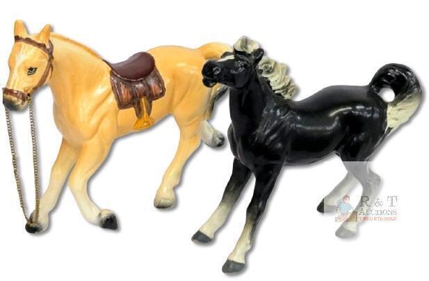 2 Vintage Handpainted Japanese Porcelain Horses : Up To 5" Tall, No Cracks, Wear to Hooves & Cold-Painted Details