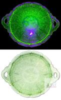 Vintage 1930's Unsigned Jeannette Glass Cherry Blossom Uranium Vaseline Glass 10" Diameter Double Handled Tray, No Chips or Cracks