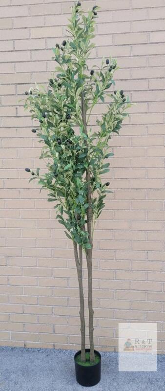 New Double-Branch Faux Black Olive Tree w/Pot . Measures 7ft. Tall