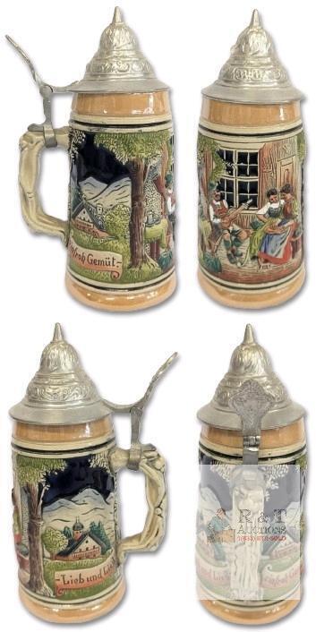 Vintage Western Germany "Eifroh Gem&uuml;t Lieb und Lied" (Simple Joys: Affection and Song) Lidded Beer Stein, 7.6" No Chips or Cracks