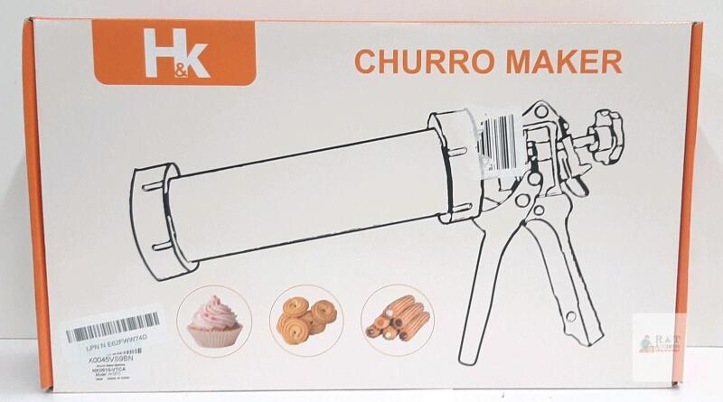 H&K Manual Churro Maker Stainless Steel, 3 Nozzles, Cleaning Brush, Original Box