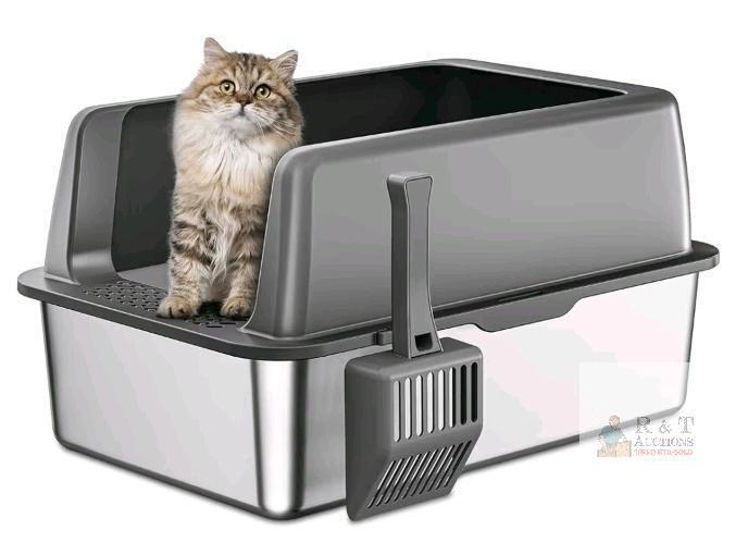 ZACA CB001 Stainless Steel Cat Litter Box with High Sides and Scoop