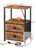 LOAKEKEL Nightstand HETS02PBR, Pair, 2-Drawer, Rustic Brown, Power Outlets, - 2