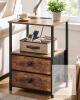 LOAKEKEL Nightstand HETS02PBR, Pair, 2-Drawer, Rustic Brown, Power Outlets, - 3