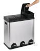 As New - Step N&rsquo; Sort 60L 3-Compartment Trash & Recycling Bin &ndash; Triple Kitchen Waste System with Step Pedals . Crack to lid on far left . Pedals all work