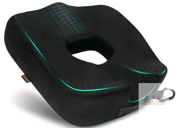 Orthopedic Memory Foam Coccyx Seat Cushion, 18.1"x18.1"x5.2", Black, Non-Slip Base