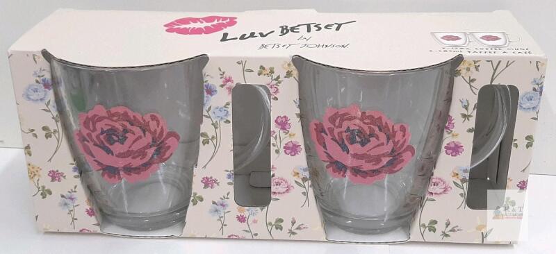 Betsey Johnson Luv Betsey Glass Floral Coffee Mug Set, 4.9 oz (145 ml) Each, Set of 2