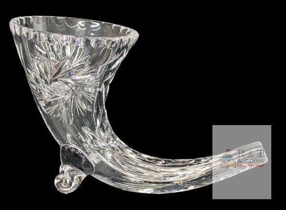Vintage Czech Crystal Glass Cornucopia Footed Vase Pinwheel Horn of Plenty, Blunted Tail, 5.5" Tall - No Chips or Cracks