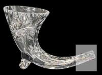 Vintage Czech Crystal Glass Cornucopia Footed Vase Pinwheel Horn of Plenty, Blunted Tail, 5.5" Tall - No Chips or Cracks