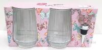 Betsey Johnson Luv Betsey 2 Glasses & Butterfly Wine Stopper Gift Set, 16oz Glasses