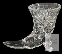 Vintage Czech Crystal Glass Cornucopia Footed Vase Pinwheel Horn of Plenty, Pointed Tail, 6" Tall - No Chips or Cracks
