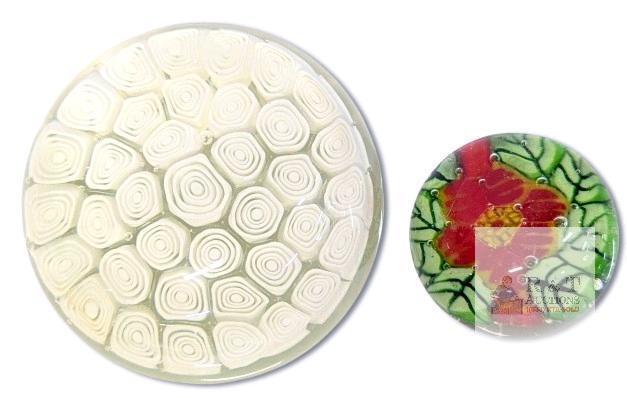 2 Vintage Millefiori Glass Paperweights : Murano-Style White & Red Flower With Leaves, Up to 3.5" Across, No Chips or Cracks